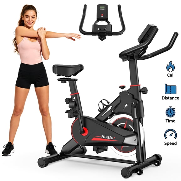 【Fahuac】Indoor Exercise Bike, Stationary Cycling Bike with Monitor, Adjustable Resistance, Comfortable Seat & Handlebars, Stable Base, Portable Design Home Fitness Workout Cycle for Daily Indoor Use