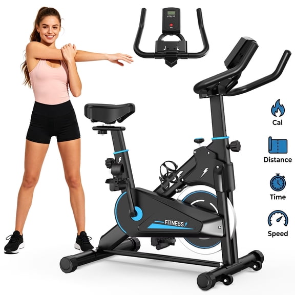 【Fahuac】Indoor Exercise Bike, Stationary Cycling Bike with Monitor, Adjustable Resistance, Comfortable Seat & Handlebars, Stable Base, Portable Design Home Fitness Workout Cycle for Daily Indoor Use