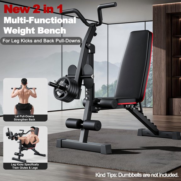Fahuac Multi-Functional Adjustable Weight Bench with Leg Kick and Back Pull-Down Functions