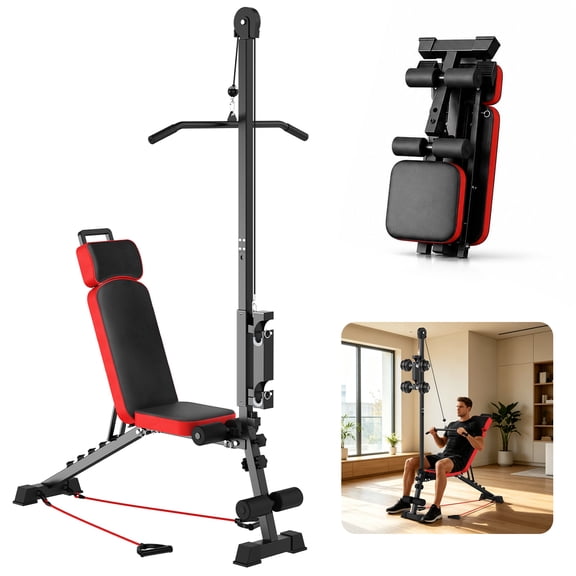 Fahuac Multi-Functional Weight Bench with Pulley System, Adjustable Backrest, 660LBS Capacity