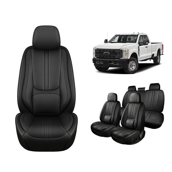 Car Seat Covers Full Set For Ford F150/F250/F350/F450 2009-2024, Breathable Nappa Leather Auto Seat Protectors with Lumbar Support, Luxury Automotive Interior Accessories