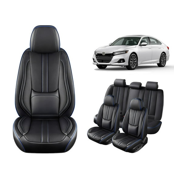 Faifani Car Seat Covers For Honda Accord 2005-2024 2025, Waterproof Nappa Leather Auto Seat Protectors with Lumbar Support, Luxury Automotive Interior Accessories BlackBlue