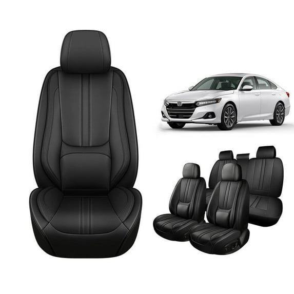 Faifani Car Seat Covers For Honda Accord 2005-2024 2025, Waterproof Nappa Leather Auto Seat Protectors with Lumbar Support, Luxury Automotive Interior Accessories Black