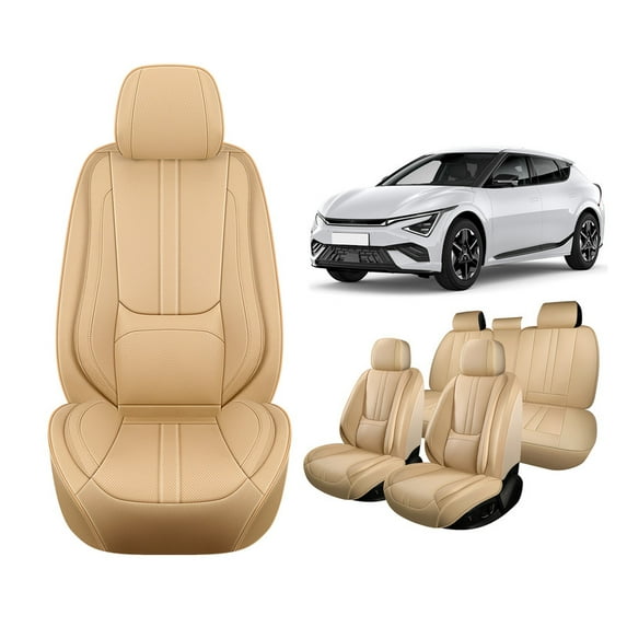Faifani Car Seat Covers For Kia For EV6 2022-2024 2025, Waterproof Nappa Leather Auto Seat Protectors with Lumbar Support, Luxury Automotive Interior Accessories