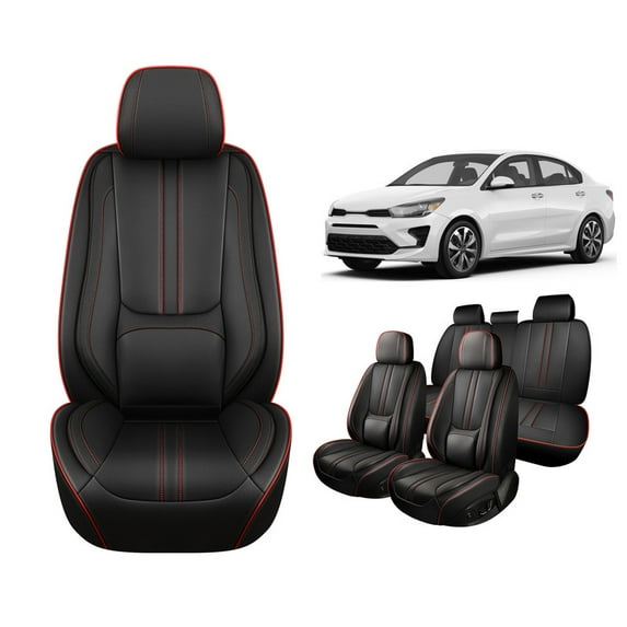 Faifani Car Seat Covers For Kia For Rio 2013-2024 2025, Waterproof Nappa Leather Auto Seat Protectors with Lumbar Support, Luxury Automotive Interior Accessories