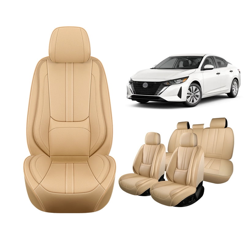 Faifani Car Seat Covers For Nissan For Sentra 2013-2024 2025, Waterproof Nappa Leather Auto Seat Protectors with Lumbar Support, Luxury Automotive Interior Accessories