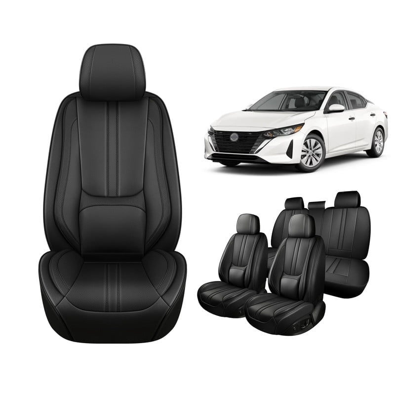 Car Seat Covers for Nissan Sentra 2013-2024 2025, Breathable Nappa Leather Luxury Automotive Interior Accessories with Lumbar Support Black