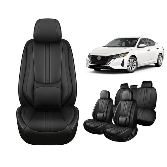 Car Seat Covers for Nissan Sentra 2013-2024 2025, Breathable Nappa Leather Luxury Automotive Interior Accessories with Lumbar Support Black