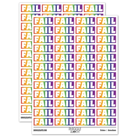 Fail Bold Text Test Inspection Sticker Set - Rainbow - Matte Finish - 1.25" Mini