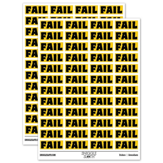 Fail Bold Text Test Inspection Sticker Set - Yellow - Gloss Finish - 1.25" Mini