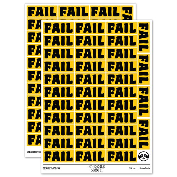 Fail Bold Text Test Inspection Sticker Set - Yellow - Matte Finish - 1.5" Small