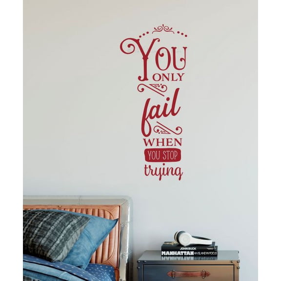 Fail When Stop Trying Inspiring Wall Decals For School Decor Wall Words Sticker 23x10-Inch Red