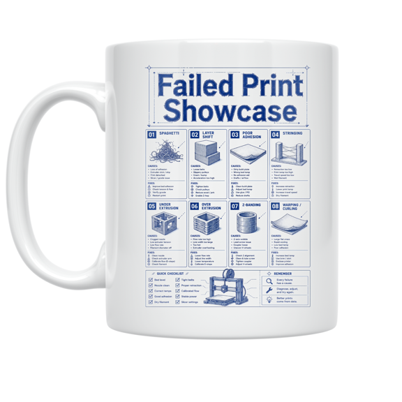 Failed Print Showcase Blueprint Design - STEM Lab Enthusiast - 11 oz Ceramic Coffee Mug