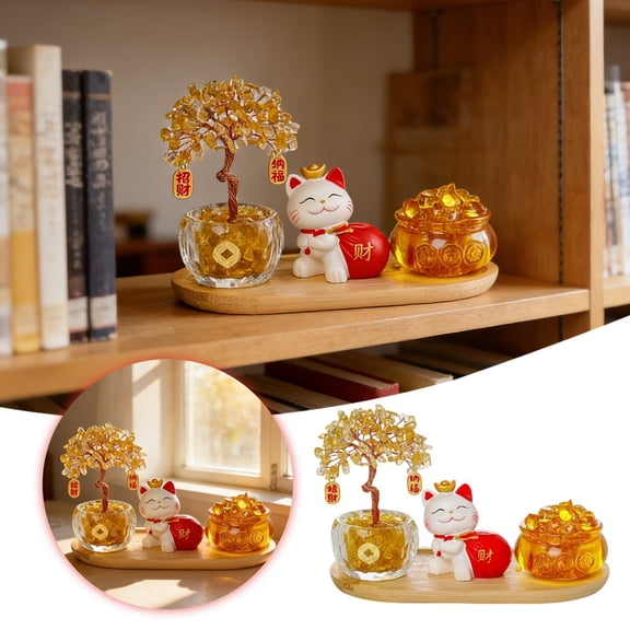 Faimo Green Cat Figurine & Yellow Citrine Ornament Unique Home For & Luck Desktop Ornament Home Decor