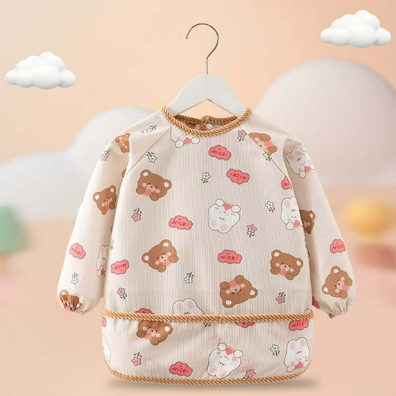 Fainosmny Baby Boys Girls Long For Cartoon Sleeved Toddler Sleeve Soft Bibs Baby Care Baby Bibs & Burp Cloths Brown 18/(4-5 Years)