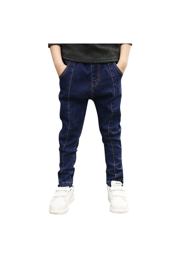 Big Boys' Kids Jeans Cotton Pull-On Soft Denim Pants Stretch Waist Casual Wear School Pants Bu2 4Y-5Y