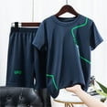 thumbnail image 1 of Fainosmny Boy'S Short Sleeved Running Suit Casual Quick Drying Clothes For Boys And Girls Summer T Shirt Shorts Two Piece Set Boys Outfits&Set Dark Blue 150/(9-10 Years), 1 of 4