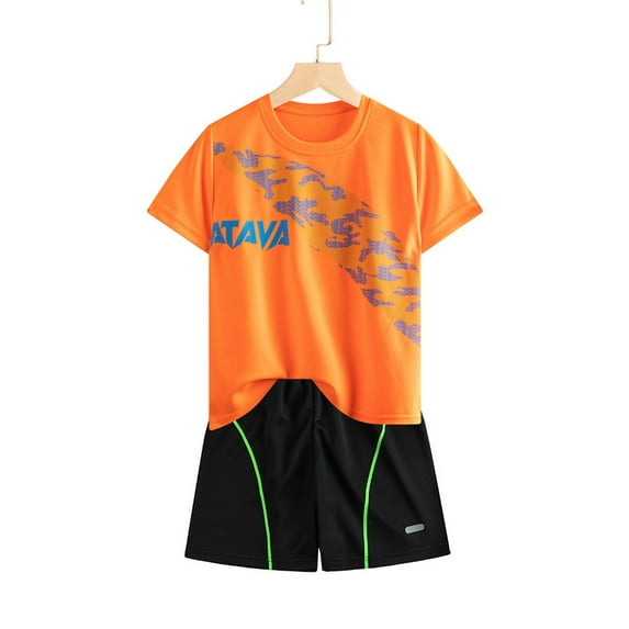 Fainosmny Boy'S Short Sleeved Running Suit Casual Quick Drying Clothes For Boys And Girls Summer T Shirt Shorts Two Piece Set Boys Outfits&Set Orange 130/(5-6 Years)