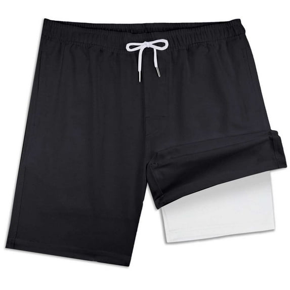 Fainosmny Boys Fashion Swim Trunks With Compression Liner Stretch Swim Shorts Boys Pants Black 14-16 Years