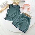thumbnail image 1 of Fainosmny Children'S Summer Vest Shorts Set Loose Boys And Girls Thin Sleeveless Pajamas Round Neck Children'S Home Wear Boys Outfits&Set Dark Green 100/(18-24 Months), 1 of 4