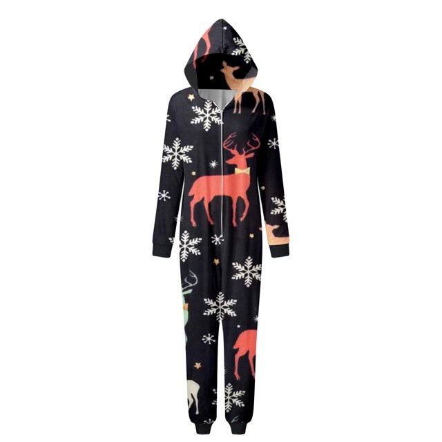 Fainosmny Christmas Parent Child Outfit Snowflake Deer Print Hooded