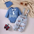 thumbnail image 1 of Fainosmny My First Easter Baby Boy Outfit Bunny Letter Print Long Sleeve Romper Suspender Pants Overalls Hat Clothes Set Girls Outfits&Set Sky Blue 0-3 Months, 1 of 8