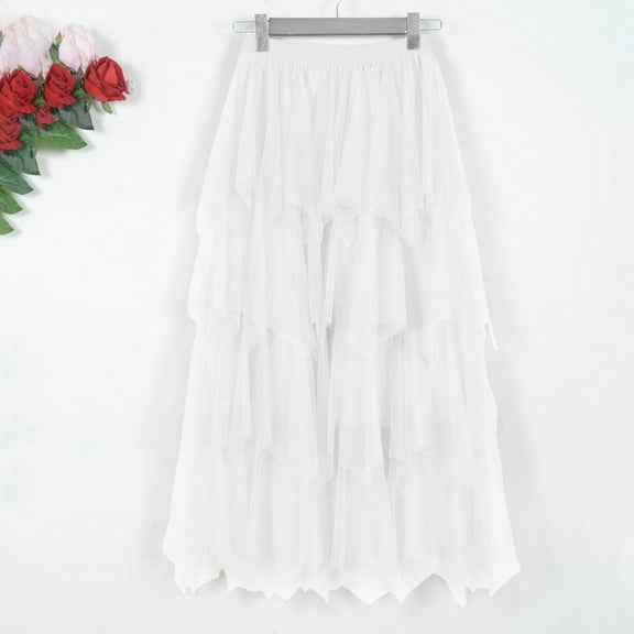 Fainosmny Gauze Tutu Tulle Skirt For Irregular Mesh Half Length Skirt Women Spring And Summer Multilayer Cake Skirt Poached Long Skirt White L