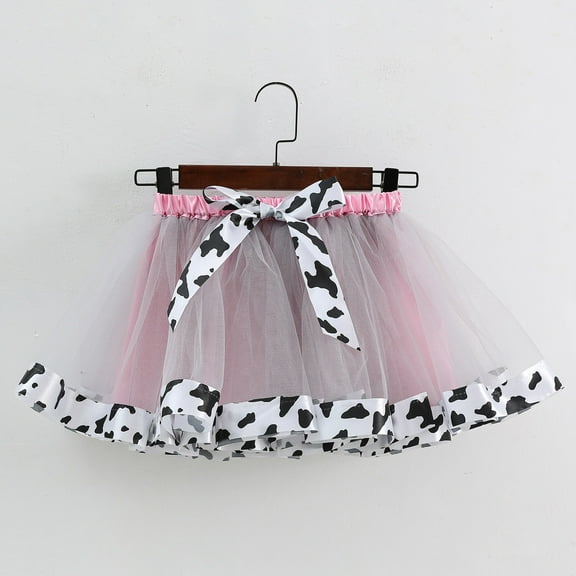 Fainosmny Gauze Tutu Tulle Skirt For Toddler Girls Birthday Party Tutu Skirt Performance Skirt Bowkot Cute Fashion Cow Stripe Printing Skirt Grey L