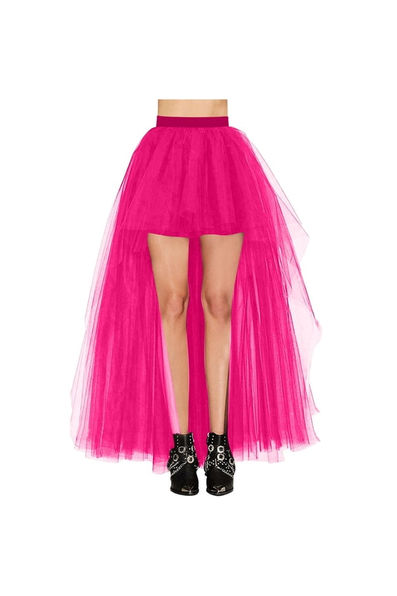 Gauze Tutu Tulle Skirt For Women Fashionable Half Skirt Taildress Mesh Tutu Skirt Front Short Back Long Half Skirt Hot Pink One Size