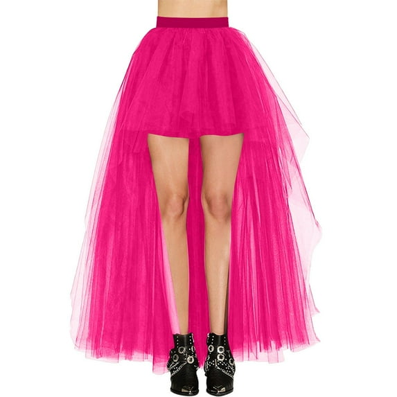 Fainosmny Gauze Tutu Tulle Skirt For Women Fashionable Half Skirt Taildress Mesh Tutu Skirt Front Short Back Long Half Skirt Hot Pink One Size
