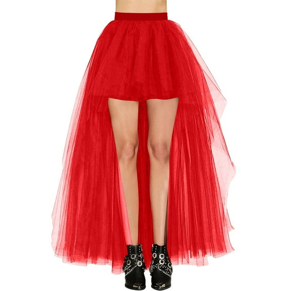Fainosmny Gauze Tutu Tulle Skirt For Women Fashionable Half Skirt Taildress Mesh Tutu Skirt Front Short Back Long Half Skirt Red One Size