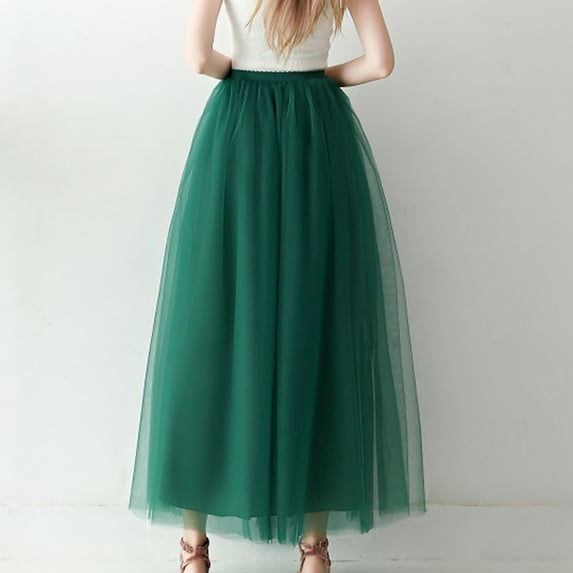 Fainosmny Gauze Tutu Tulle Skirt For Women High Waist Large Skirt Elastic Belt Mesh Skirt Party Tutu Puffy Skirt Green One Size