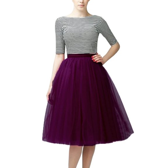 Fainosmny Gauze Tutu Tulle Skirt For Womens Pleated Knee Length Skirt Adult Tutu Dancing Skirt Purple One Size