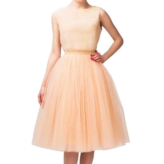Fainosmny Gauze Tutu Tulle Skirt For Womens Pleated Knee Length Skirt Adult Tutu Dancing Skirt Rose Gold One Size