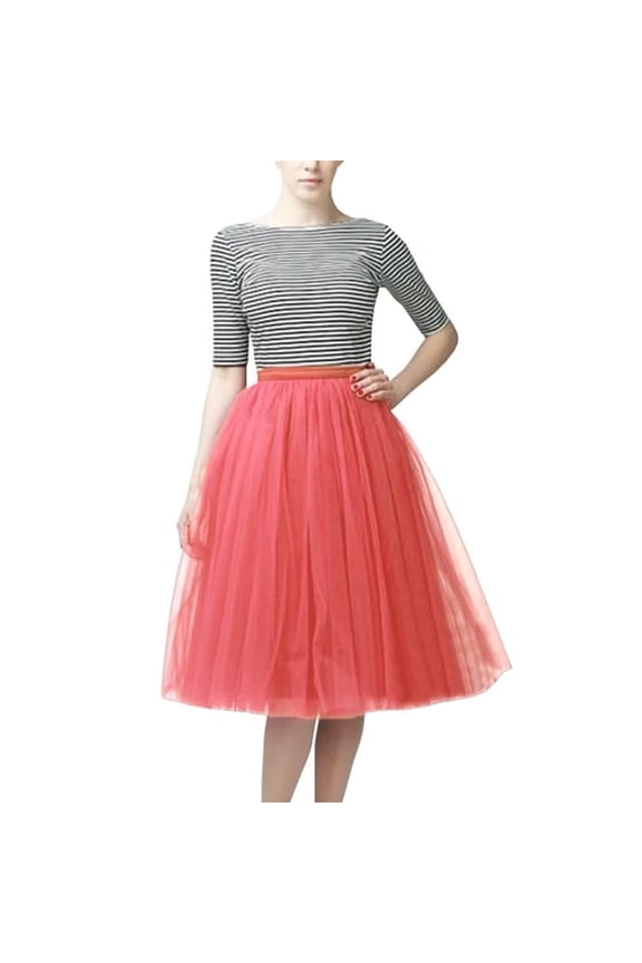 Gauze Tutu Tulle Skirt For Womens Pleated Knee Length Skirt Adult Tutu Dancing Skirt Watermelon Red One Size