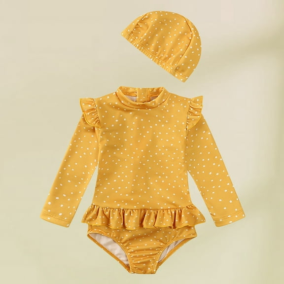 Fainosmny Girl Bathing Suit With Allover Long Sleeve Jumpsuits Cartoon Sunscreen Swimwear Soft Clothes for 2Y-3Y