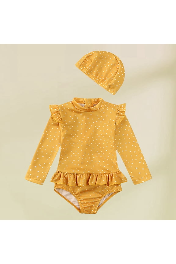 Girl Bathing Suit With Allover Long Sleeve Jumpsuits Cartoon Sunscreen Swimwear Soft Clothes for 2Y-3Y