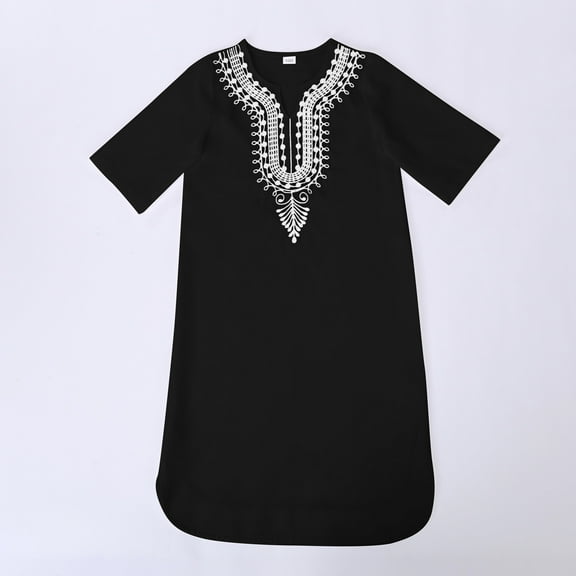 Fainosmny Kids African Classic Childrens Dashiki Casual Loose Shirt Traditional Kaftan Robes Gown Boys Girls Boys Tops Navy 110/(4-5 Years)