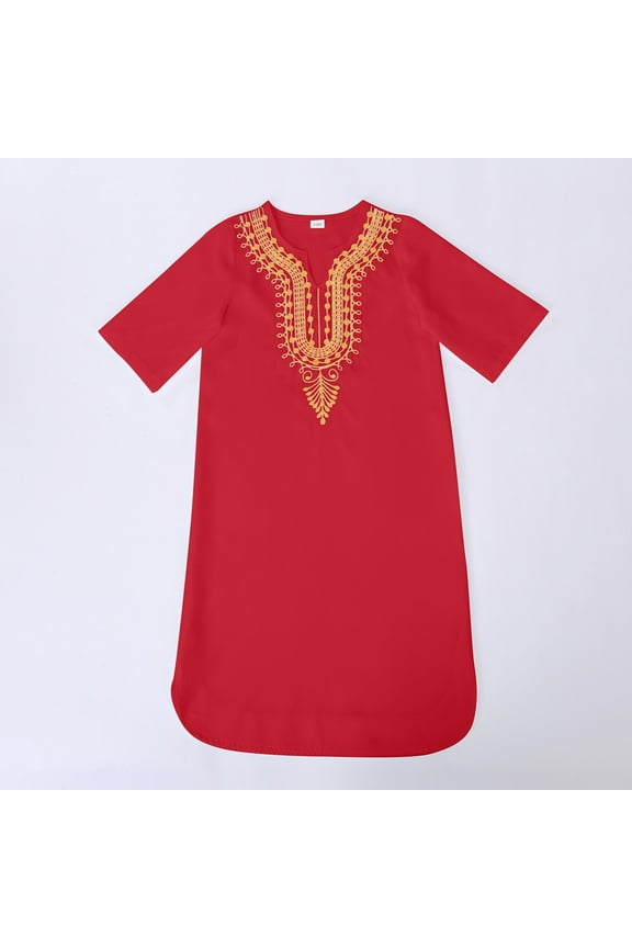 Kids African Classic Childrens Dashiki Casual Loose Shirt Traditional Kaftan Robes Gown Boys Girls Boys Tops Red 110/(4-5 Years)