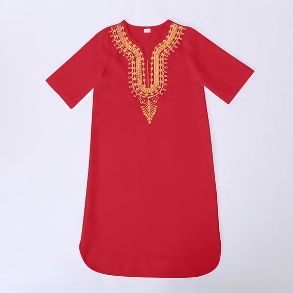Fainosmny Kids African Classic Childrens Dashiki Casual Loose Shirt Traditional Kaftan Robes Gown Boys Girls Boys Tops Red 80/(1-2 Years)