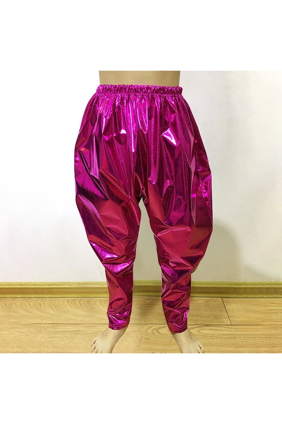 Kids Girls Boys Metallic Harem Dance Pants Loose Fit For Modern Hip Hop Street Funny Dancewear Hot Pink 8Y-9Y