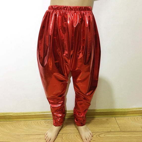 Fainosmny Kids Girls Boys Metallic Harem Dance Pants Loose Fit For Modern Hop Street Funny Dancewear Red 5Y-6Y
