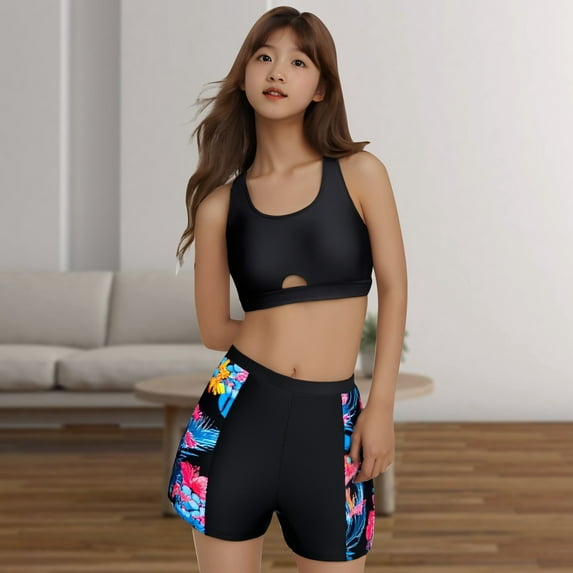 Fainosmny Womens 3 Piece Rash Guard Swimsuit Set Long Sleeve Bathing Suits With Boy Shorts Push Up Bikini Sets Girls Swimwear Other Xxl/(15-16 Years)