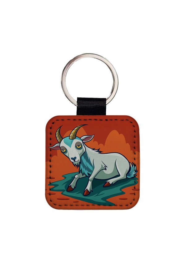 Fainting Goat Funny Faux Leather Square Keychain