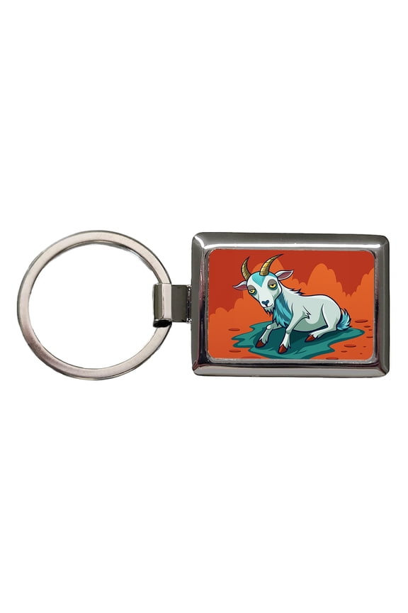 Fainting Goat Funny Metal Rectangle Keychain