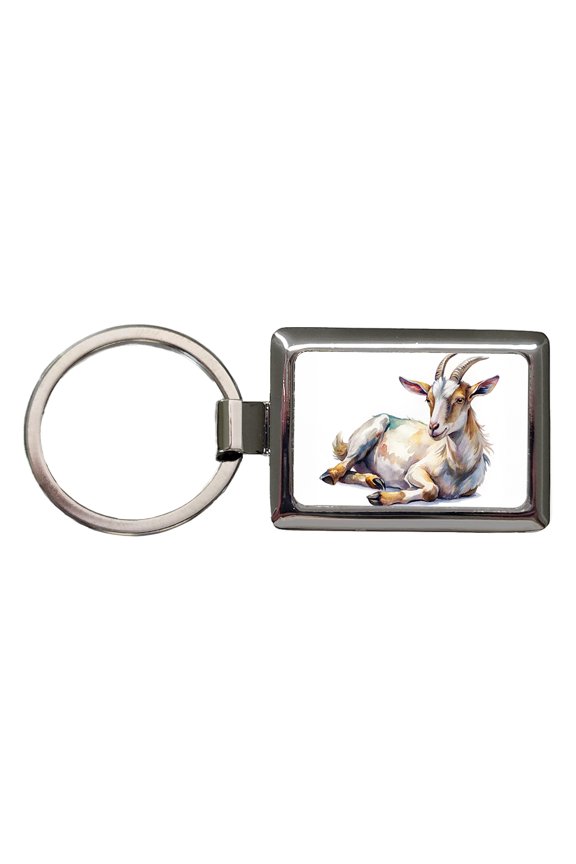 Fainting Goat Lying On Its Side Watercolor Metal Rectangle Keychain