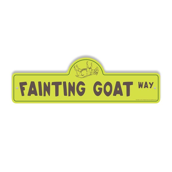 Fainting Goat Plastic Street Sign - 7 Inch X 20 Inch Gift Animal Funny Farm Pet Unique Livestock Rustic Decor Love Quirky Nature