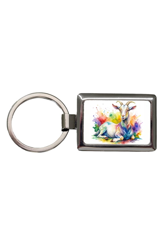 Fainting Goat Rainbow Colorful Watercolor Metal Rectangle Keychain