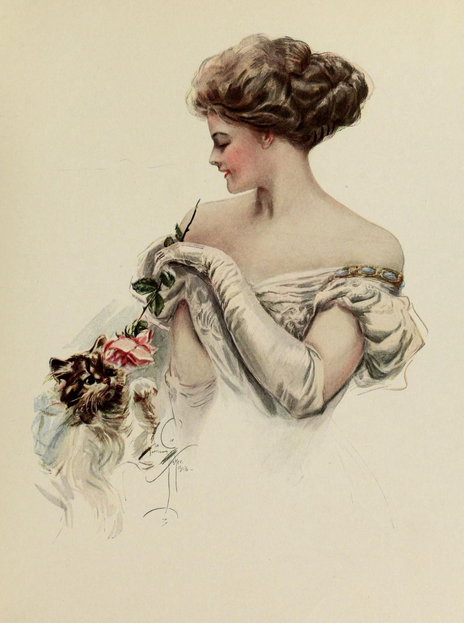 Fair Americans 1911 Beauty & kitten Canvas Art - Harrison Fisher (24 x 36)