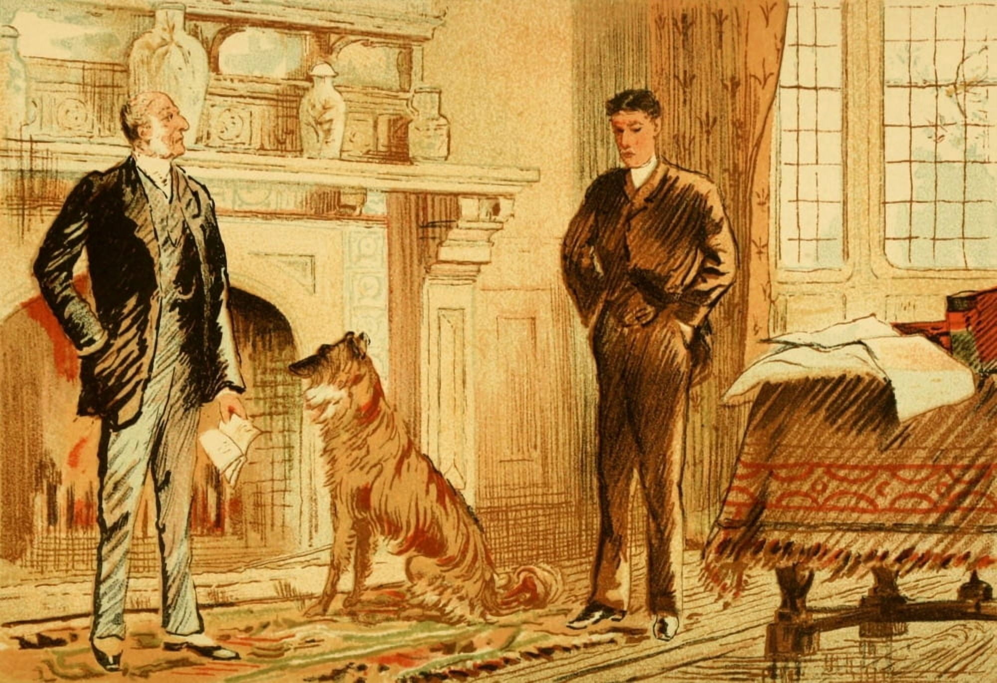 Fair Diana 1884 Dog by fire Canvas Art - G Bowers (18 x 24)